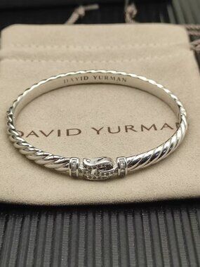 David Yurman Silver Cable Bracelet with Pave Clasp
